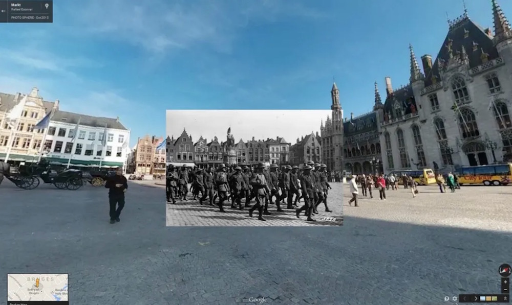 1917: British POWs being marched through Bruges, Belgium, by German soldiers